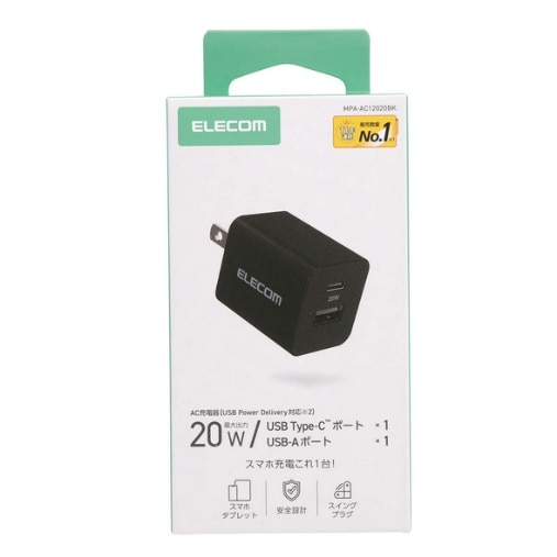 �G���R��&nbsp;USB Power Delivery 20W AC�[�d��(C×1+A×1)&nbsp;MPA-AC12020BK