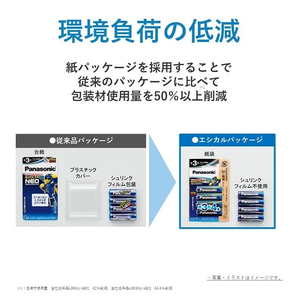 卓越 Panasonic アルカリ乾電池 エボルタNEO LR6NJ 4H 紙袋パッケージ 単3形 4本入