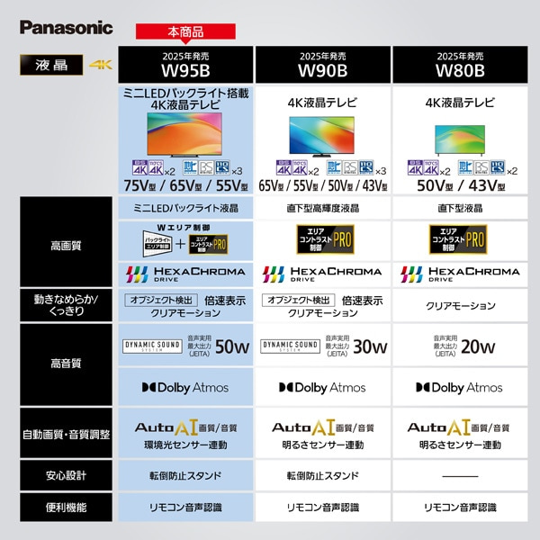 Panasonicipi\jbNj 65V^@4K`[i[ter@VIERAirGj W95BiFire TVj TV-65W95B