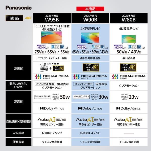 Panasonicipi\jbNj 43V^@4K`[i[ter@VIERAirGj W90BiFire TVj TV-43W90B
