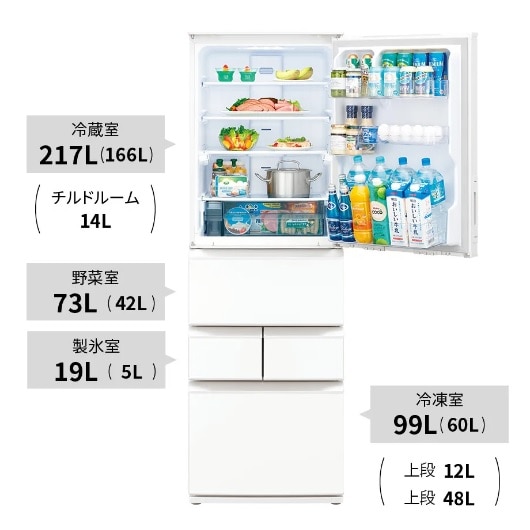 SHARP（シャープ） 5ドア プラズマクラスター冷蔵庫 どっちもドアタイプ｜SJ-P410M-W｜[通販]ケーズデンキ