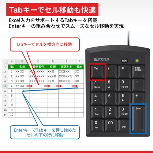 �o�b�t�@���[�iBuffalo�j&nbsp;�L���e���L�[�{�[�h Tab�L�[�t��&nbsp;BSTK130BK