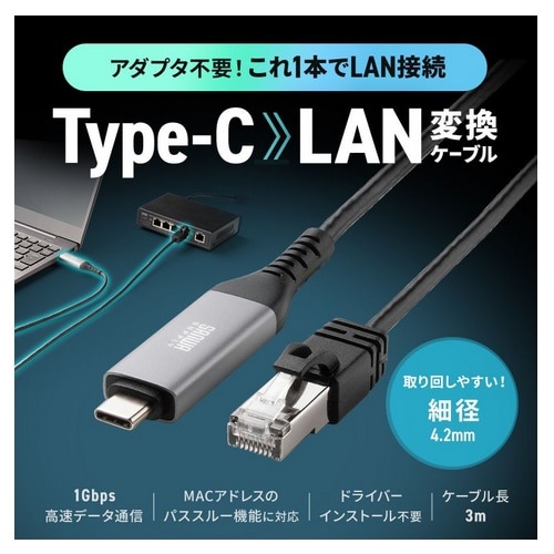 TTvC USB Type-C LANϊP[uiGigabitΉj KB-SL6CLAN03BK