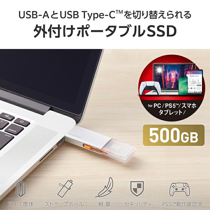 GR USB Type-C(TM)/USB-ARlN^[ΉOt|[^uSSD ESD-EWC0500GSV