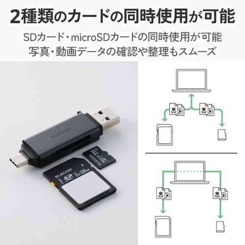 �G���R��&nbsp;USB Type-C(TM)&USB-A�ڑ� ���}���������[�J�[�h���[�_�[(UHS-I)&nbsp;MR3C-D21BK