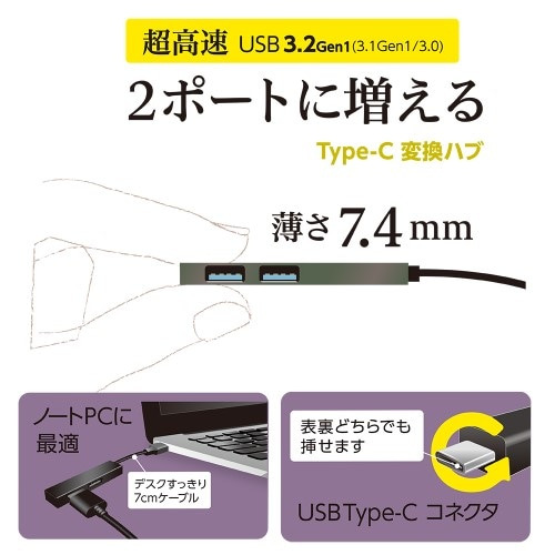 iJoV A~ɔUSBnu STIXV[Y USB3.2Gen1 Type-C 2|[gϊnu UH-C3302GY