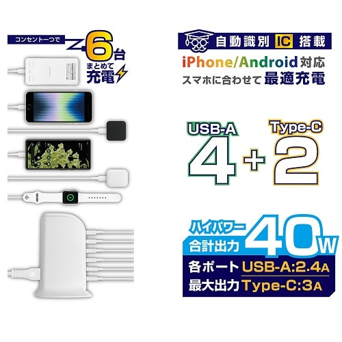 JV AC[d AC Type-C2P USB-A4P 40W  o[Vu AC-044