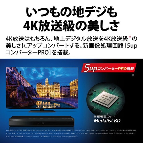 SHARP（シャープ） AQUOS 4Kチューナー内蔵ブルーレイディスクレコーダー 2番組同時録画タイプ｜4B-C40EW3｜[通販]ケーズデンキ