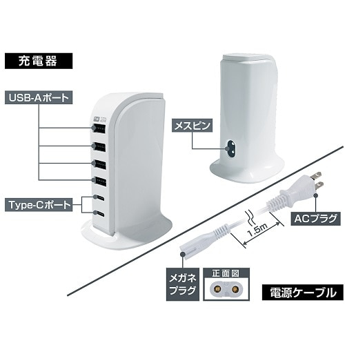 JV AC[d AC Type-C2P USB-A4P 40W  o[Vu AC-044
