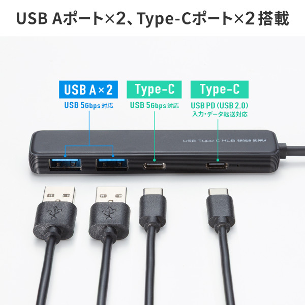 �T�����T�v���C&nbsp;USB 5Gbps Type-C �n�u�i4�|�[�g�EPD�Ή��j&nbsp;USB-5TCP36BK