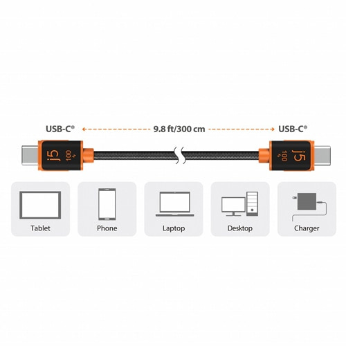 j5 create USB-C to C [d/ʐMP[u PD 100WΉ 3m JUCX25L30