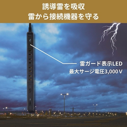 ELPA&nbsp;�R�[�h�t���X������]�^�b�v�@4���@USB�|�[�g A×1�AC×1�@2m�@���K�[�h&nbsp;WB-RSL4222SUCBK