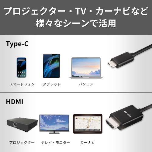 obt@[iBuffaloj Type-C to HDMIϊP[u 1m BSCHD10BK