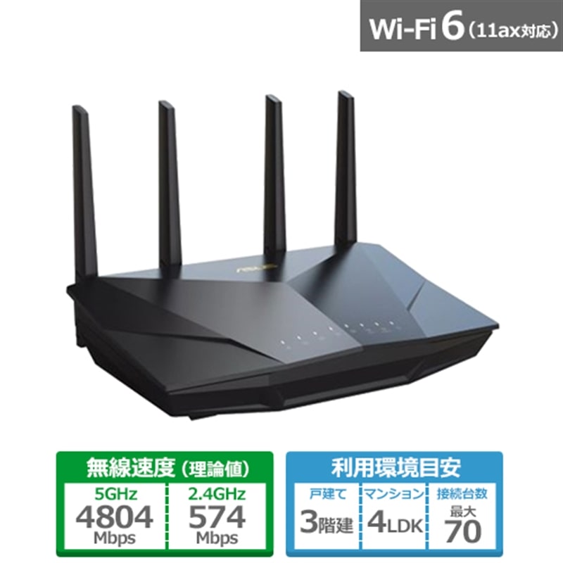 ASUSiGCX[Xj <RTV[Y>RT-AX5400(AX5400 fAoh 5GHz 4804 MbpsA2.4GHz 574MbpsAő5400 Mbps) RT-AX5400