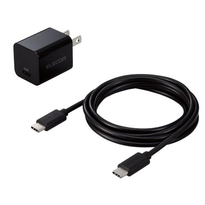 エレコム USB Type-C 充電器 PD 対応 20W タイプC ×1 Type C to C ケーブル 同梱型  1.5m｜MPA-ACCP33BK｜[通販]ケーズデンキ