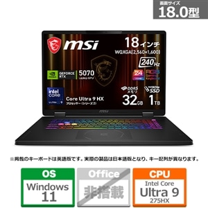 MSI�i�G���G�X�A�C�j&nbsp;18�^�Q�[�~���O�m�[�g�p�\�R���@Crosshair 18 HX AI A2XW&nbsp;CROSSHAIR18WGXKG2680JP