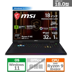 MSI�i�G���G�X�A�C�j&nbsp;18�^�Q�[�~���O�m�[�g�p�\�R���@Raider A18 HX A9W&nbsp;RAIDERA18HXA8WHG2640JP